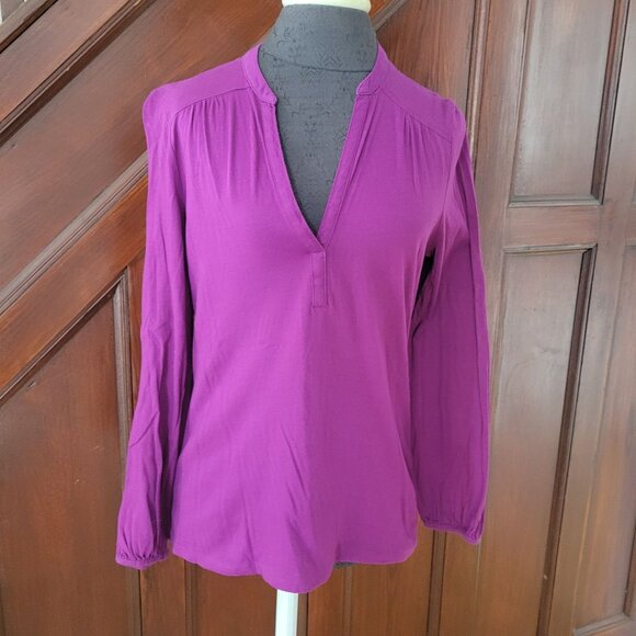 Lauren Ralph Lauren Womens V-Neck Long Sleeve Blouse M Cotton Purple - Picture 1 of 5
